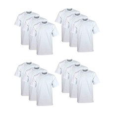 Pro Club 남성용 12팩 고중량 면 반소매 크루넥 티셔츠 화이트. 195673