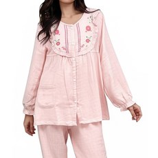 夢特嬌純棉睡衣 長袖褲裝睡衣 民族風花朵刺繡居家服 前開居家服 哺乳睡衣 褲裝睡衣 冬天睡衣