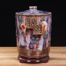 景德鎮陶瓷米缸家用10斤20斤50斤防蟲防潮防黴密封儲米桶, 款二直筒招財進寶20斤, 1個
