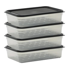 SAENGHWALEN 柔軟PP冷凍專用密封保鮮盒 黑色, 1300ml, 4個