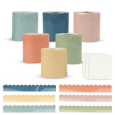 70.6m(236피트) 게시판 테두리 보헤미안 스타일 다채로운 스캘럽 테두리 스티커 롤 교실 사무실 및 가정 칠판 포스터 장식용 (6개)