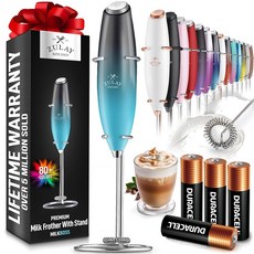 Zulay Kitchen AA 듀라셀 배터리 4개가 있는 강력한 우유 거품기 지팡이 - 초고속 휴대용 음료 믹서 - 커피 라떼 카푸치노 말차 및 크리머용 전기 거품기 폼, Marine