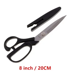 커버 포함 전문 스테인레스 스틸 재봉 가위 재단사 직물 공예, 06 8 Inch-20CM Black