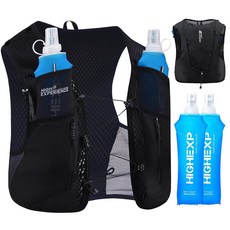 HIGH EXPERIENCE 러닝 조끼 경량 4L 트레일 하이드레이션 백팩 502.8ml17온스 소프트 플라스크 2개 포함 조깅 마라톤 사이클링 하이킹 여성 남성용 블랙 미