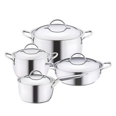 Cookin Napoli 304不鏽鋼電磁爐鍋具4件組, 1套, 單一顏色, 18公分單柄鍋 + 20公分雙柄鍋 + 24公分雙柄鍋 + 24公分淺底鍋