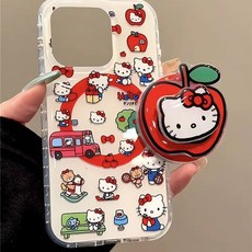 TYREUS 온 스크린 키티 케이스 사과 머리 키티 맥세이프 그립톡 아이폰 호환 케이스