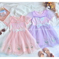 Baby Chu Chu 女童短袖洋裝 刺繡花朵 兩層紗裙