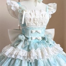 綠色暈染芭蕾風少女生日約會Lolita裙，洛麗塔千金感絕美蛋糕裙洋裝
