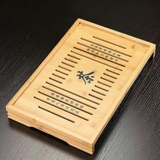 貓嶼 竹製茶盤排水式抽屜式家用長方形一體茶臺託盤【送水管】新款, 茶字抽屜排水41.5x28【送水管】, 1個