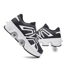 4륜 스케이트 컬러풀한 LED 조명 복열 스케이트 접이식 변형 바퀴 남녀공용 운동화 탈부착 스케이트 인라인 스케이트, 검은색, 1개