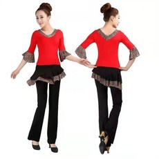 빛나는 판다댄스복 세트 여성 여름 모던 댄스복 치마바지+반팔티 슬림 공연 댄스복 1