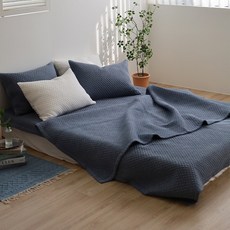 슬립앤베딩 순면 60수 피그먼트 이불 겸 패드 사계절 위싱 스프레드, 네이비