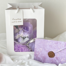 온리온라인 꽃다발 예쁜 편지지 세트, 퍼플