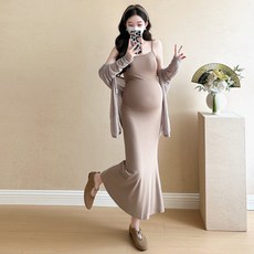 2026夏季薄款甜美寬鬆防曬小開衫＋修身顯瘦中長款吊帶裙孕婦套裝