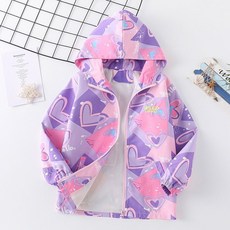 SHOWSHOP 女童春秋高品質防風連帽衝鋒外套 兒童戶外休閒夾克 粉色紫色