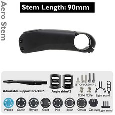 카본 에어로 로드 자전거 스템 -17 -7까지 조정 가능 31.8mm GPS 컴퓨터 마운트 레이싱/사이클로크로스용 경량 AngleFit 시스템, 90mm