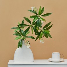 水石榕仿真花擺設 軟裝高級感假花 客廳裝飾花擺件 仿生假綠植物樹枝, 1個, 水石榕1支+素胚花瓶-扁瓶