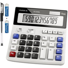 탁상용 계산기 12자리 초대형 4.3인치 LCD 디스플레이 양방향 전원 배터리 및 태양광 데스크탑 큰 버튼으로 누르기 쉬운 흰색 사무용 계산기로 사용 가능, 탁상용 계산기 12자리 초대형 4.3인치 LCD 디스플