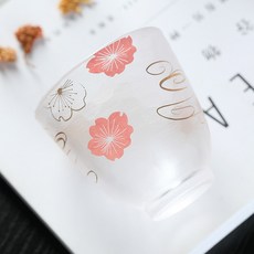 日式硝子磨砂玻璃櫻花盃燙金家用清酒杯酒盞套裝伴手禮品茗小茶杯, 櫻花品茗杯單隻,70ml之上, 1個