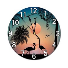 Abucaky 러닝 호스 벽시계 배터리 작동 무소음 원형 시계 벽 장식 가정 사무실 학교용 24.9cm(9.8인치), 플라밍고