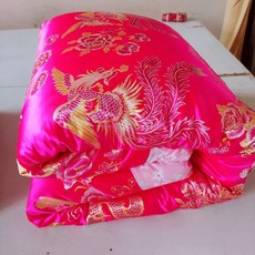 프라운 원앙금침 세트 실크 금침 이불 원앙 전통 혼수이불, 솜 없음 이불 커버만, 딥핑크드래곤앤피닉스더블해피니스