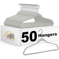옷걸이 50팩 의류용 플라스틱 - 360 회전 크롬 후크와 미끄럼 방지 노치가 있는 슬림한 비벨벳 드레스 코트 셔츠 재킷 등에 이상적 회색, Gray, 17.7" inch