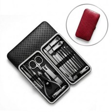 4컬러 휴대용 손톱깎이세트 19종 네일 발각질 귀이개 압출 콧털 관리 큐티클 니퍼 포함, 레드