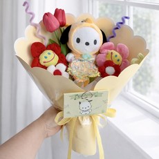 한정수량 산리오코스튬2 튤립 가방고리 인형꽃다발 졸업선물 축하선물 생일선물 재롱잔치 학예회 선물, 1개, 포차코, 380mm