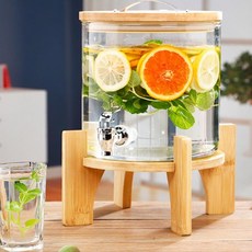 호텔 물통 저그 디스펜서 음료 워터 뷔페 내열유리 주스, 1.5kg+ABS수도꼭지+대나무받침대