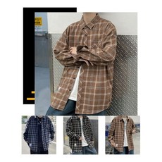 키밍 남자 캐주얼 체크 긴팔 셔츠 오버핏 대학생 스타일 npi*602Bf