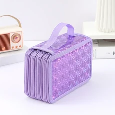 1pc 반짝 이는 4 층 지퍼 연필 케이스 휴대용 절묘한 편지지 보관 가방 학교를위한 필수 미술 잉, Rose red