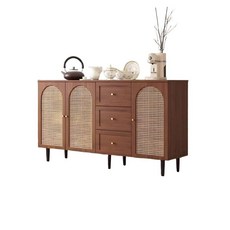 라탄수납장 거실 사이드보드 주방 그릇장 모던 인테리어장, 호두색 120x40x95cm