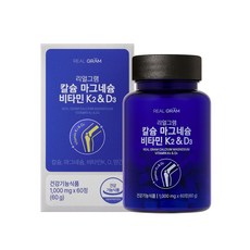 리얼그램 해조칼슘300 마그네슘150 비타민K2 MK7 비타민D 망간 뼈건강영양제, 1개, 60정
