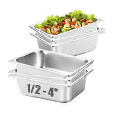 SILUI 4팩 푸드 팬 1/3 사이즈 10.2cm4인치 딥 스테인리스 스틸 상업용 호텔 팬 카페테리아 트레이 용품 케이터링 보관 용기 404059, 10.2cm(4인치) 깊이 6팩