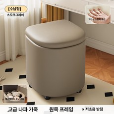 화장대 의자 회전 스툴 달린 엔틱 파우더룸 바퀴 체어, 라이트 럭셔리 그레이 [수납 발받침 포함]