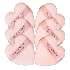 보송한 하트 피니쉬 파우더 퍼프, 6개, 핑크