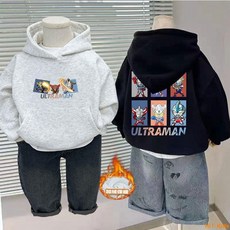 Hi！Kids 男童加絨連帽衛衣，2024新款兒童秋冬裝，中小童寶寶冬季保暖上衣