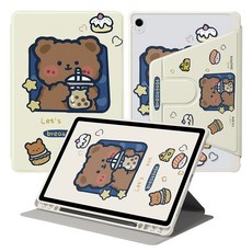 DUNNO 회전 가능 패턴 디자인 아크릴 삼성 탭 케이스, 1개, 7-Milk Tea Bear 1개, 7-Milk Tea Bear