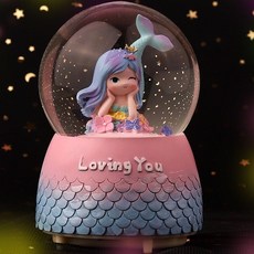 美人魚雪花水晶球音樂盒 生日禮物 紀念品 創意禮品 耶誕禮品, 趴姿美人魚 A1款（內贈電池）JC321