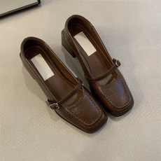 POMTOR 여성구두 소프트 스퀘어헤드 메리제인슈즈 미들힐 펌프스 구두