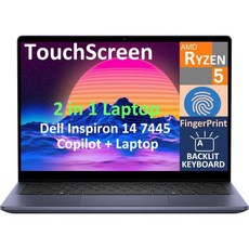 델 2025 인스피론 14 7445 2-in-1 비즈니스 노트북 14.0인치 터치스크린 IPS FHD 디스플레이 AMD 라이젠 5 8640HS 32GB DDR5 1TB SSD, 32GB RAM|1TB SSD, Win11H