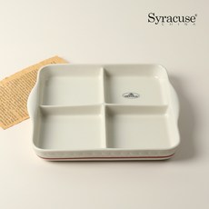 시라쿠스 쉐난고 카디날 사각4칸 나눔접시, 1개, 화이트&버건디라인