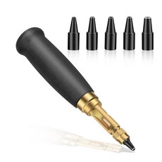 TLKKUE 조절 가능한 나사 구멍 펀치 자동 도구와 검은 나무 손잡이 제본 도구 가죽 6개의 팁 크기 1.5mm2mm2.5mm3mm3.5mm4mm, Wood Color