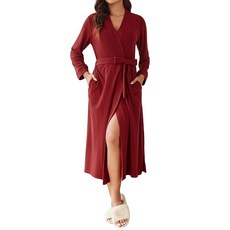 에쿠아르 여성용 로브 롱 벨벳 목욕 가운 퍼지 소프트 웜 하우스코트 포켓 플러시 숄 칼라 풀 길이 슬립웨어