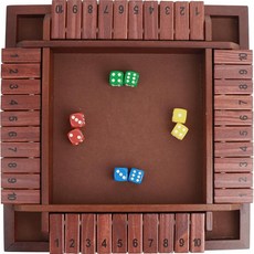 MerryPony Shut The Box Game 4 플레이어 10개의 숫자가 있는 나무 보드 게임 30.5cm(12인치) 클로즈드 더 박스 주사위 12개 성인용 클래식