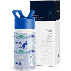 啵比小舖 美國Simple Modern 迪士尼兒童不銹鋼吸管水瓶/保溫保冷水壺 414ml, 1個, Dinosaur Roar, 藍色