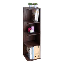 深棕色四層轉角櫃，簡約時尚收納層架，小空間適用居家展示置物櫃, 胡桃