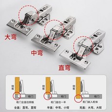 不銹鋼鉸鏈 櫥衣櫃門 液壓阻尼緩衝, 大彎-無蓋 固定式 ,1.2加厚不銹鋼 八片助力臂
