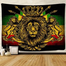 F-FUN SOUL Rasta Rastafarian 태피스트리 152.4 x 101.6cm(60 40인치) 부드러운 플란넬 사자 왕관 깃발 히피 아트 벽걸이 태피스트리 거실