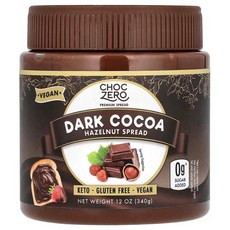 ChocZero 헤이즐넛 스프레드 다크 코코아 Vegan Cocoa Hazelnut Spread by ChocZero - Keto Friendly, 340g, 1개